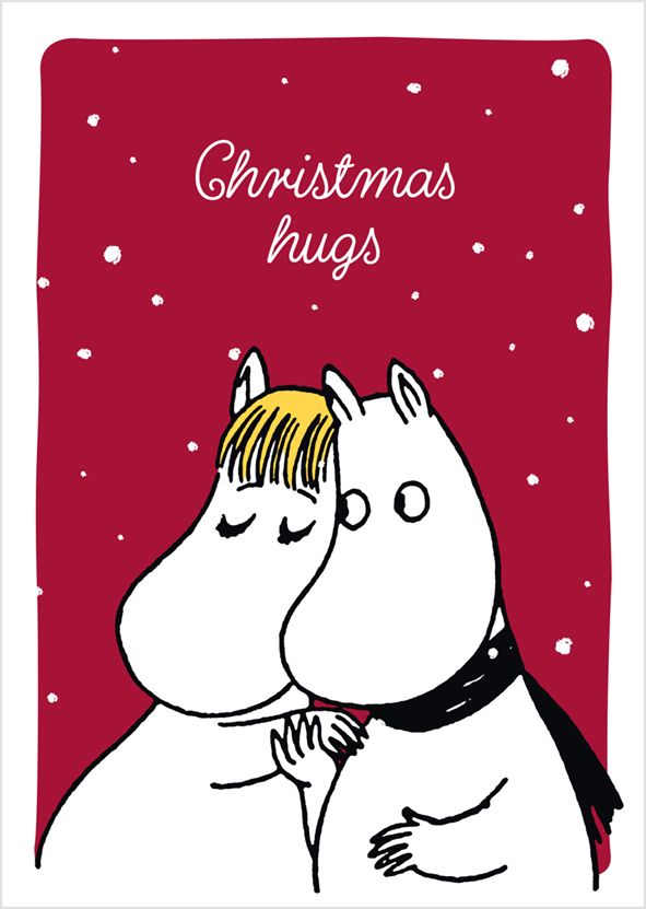 Postikortti joulu Muumi - Christmas hugs, Muumipeikko ja Niiskuneiti