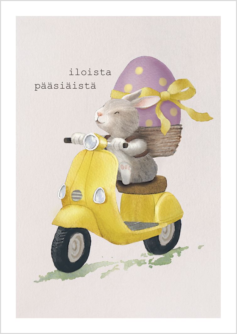 Postikortti Henna Adel - Pupu ajaa skootterilla "Iloista pääsiäistä"