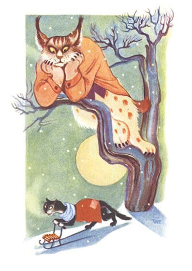 Postikortti Tove Jansson - Ilves ja kissa