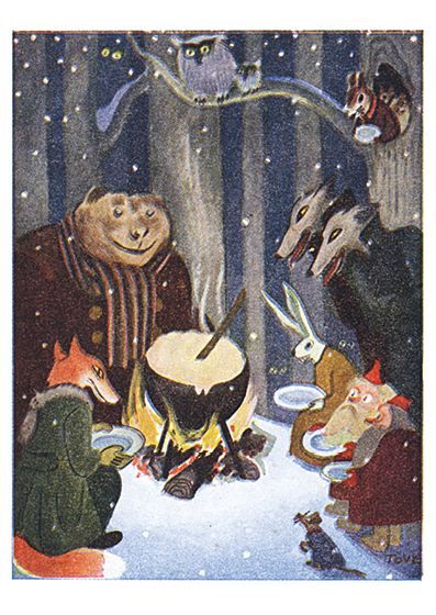 Joulukortti Tove Jansson - Eläinten puurojuhla
