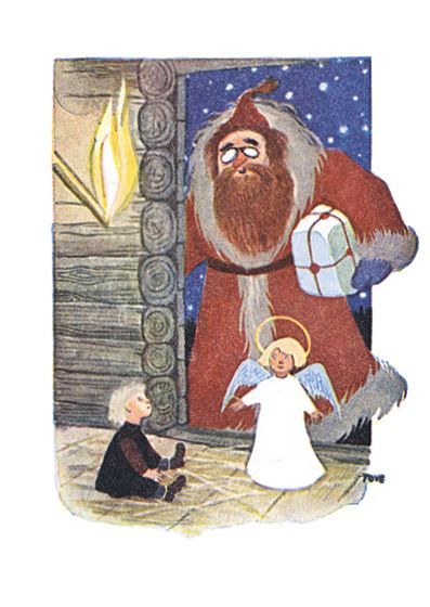 Joulukortti Tove Jansson - Joulupukki ja enkeli