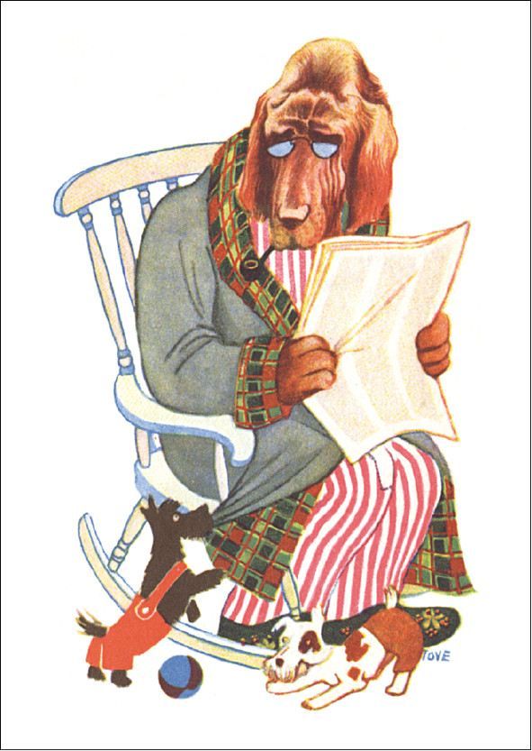 Postikortti Tove Jansson - Koira keinutuolissa