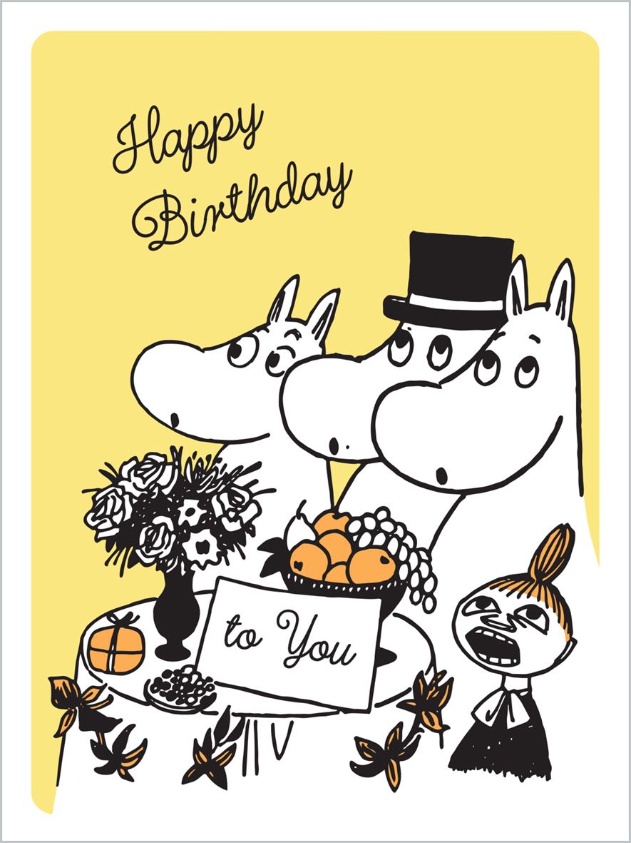 2-osainen kohopainokortti Muumi - Onnittelulaulu, Happy Birthday