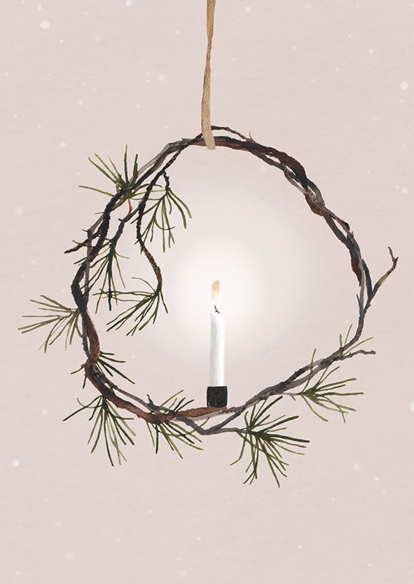 2-osainen kortti joulu Henna Adel - Havukranssi ja kynttilä