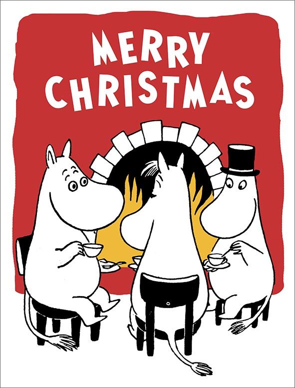 2-osainen kohopainokortti joulu Muumi - Takan ääressä