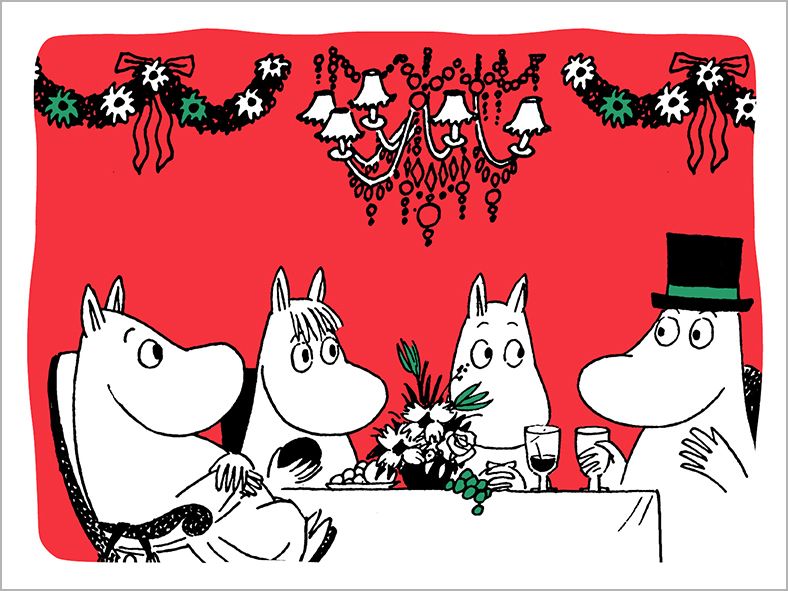 2-osainen kohopainokortti joulu Muumi - Joulupöytä