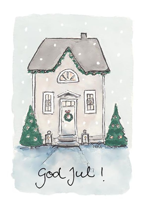 2-osainen kortti joulu Sari's Artwork - Vaalea talo, God jul