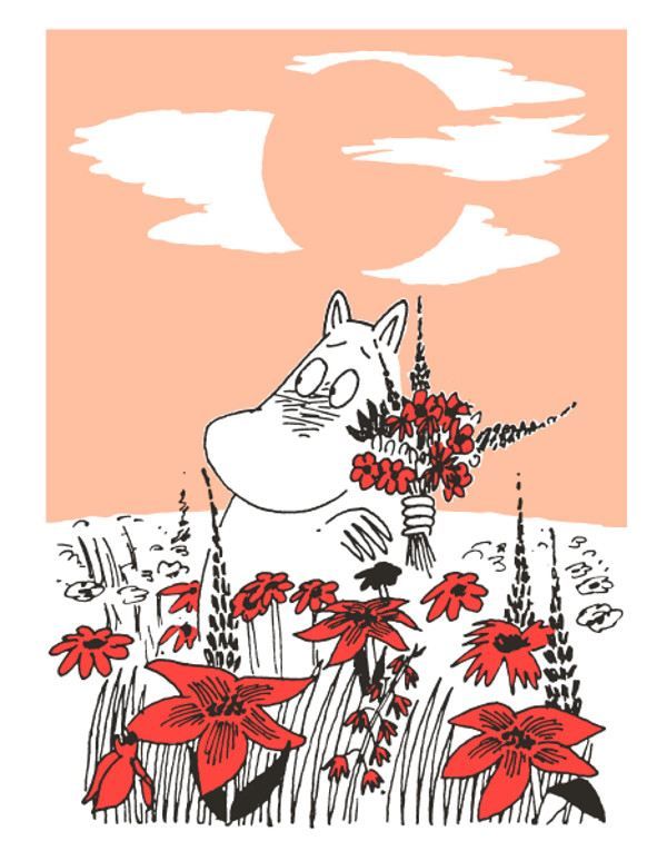 2-osainen kohopainokortti Muumi - Muumipeikko ja kukkakimppu