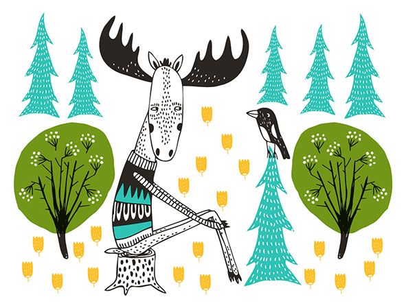 2-osainen kohopainokortti M. Mallius - Hirvi kannolla