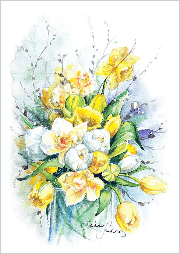 2-osainen kortti Sirkku Saukonoja - Keltainen kevätkimppu