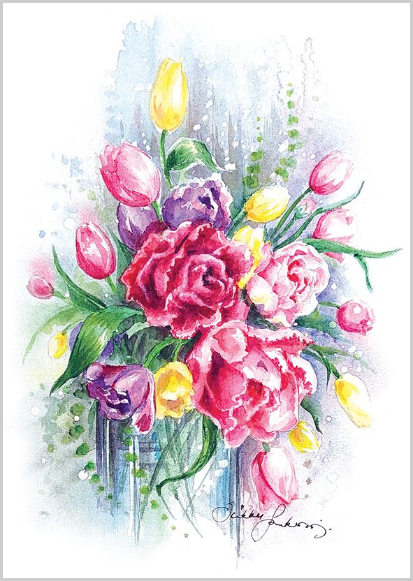 2-osainen kortti Sirkku Saukonoja - Punainen kevätkimppu