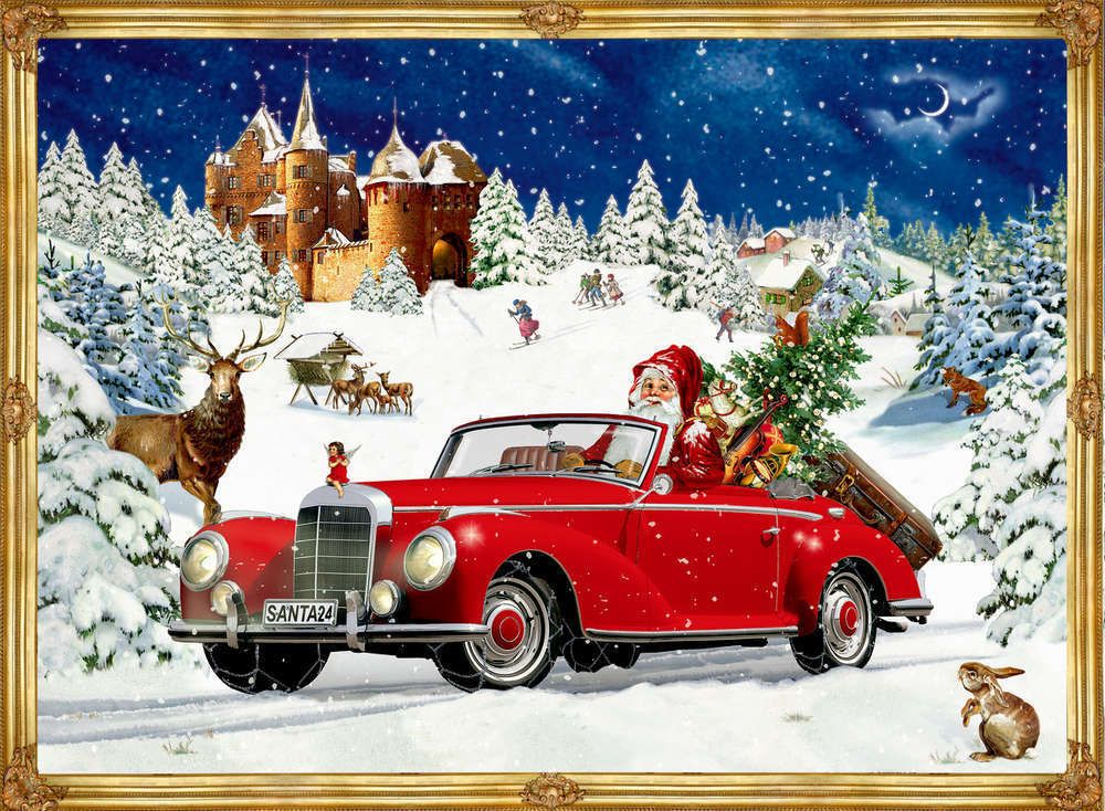 Adventtikalenteri A4 - Joulupukin auto