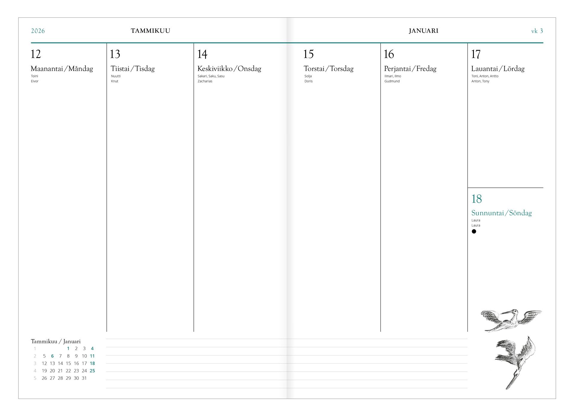 Viikkopäivyri A5 Putinki -  John Nurminen 2026