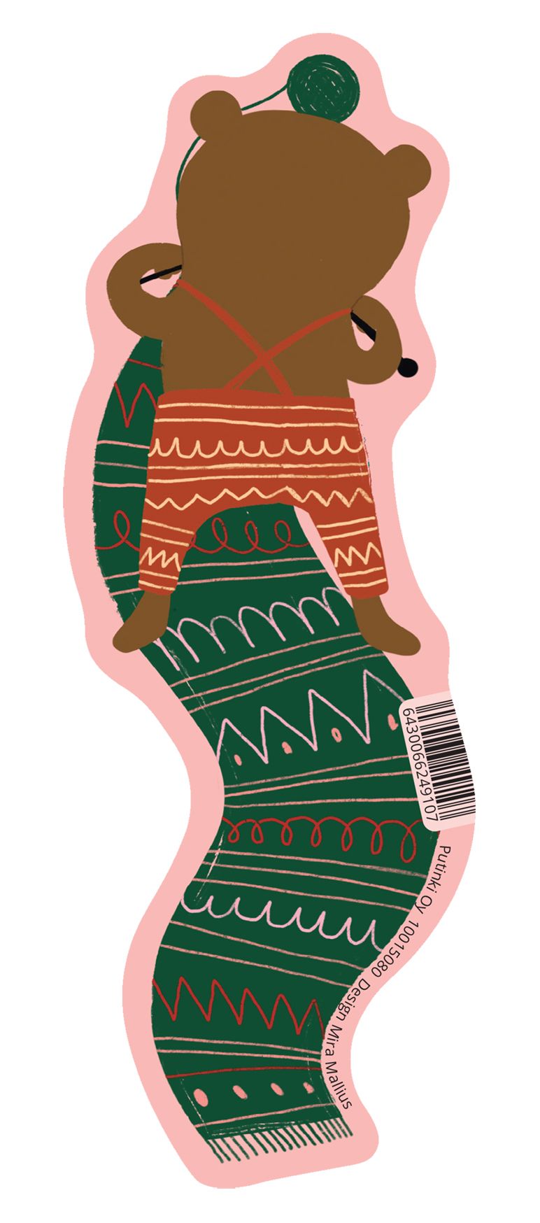 Kirjanmerkki Putinki Mira Mallius - Karhu neuloo kaulahuivia