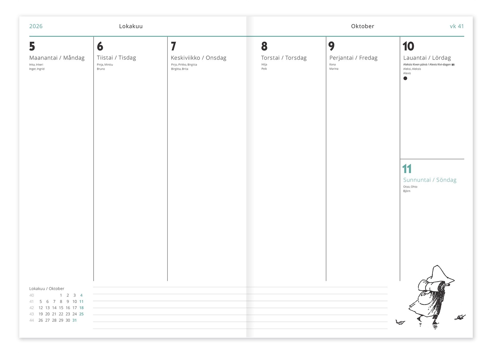 Putinki viikkopäivyri A5 2026 - Muumi