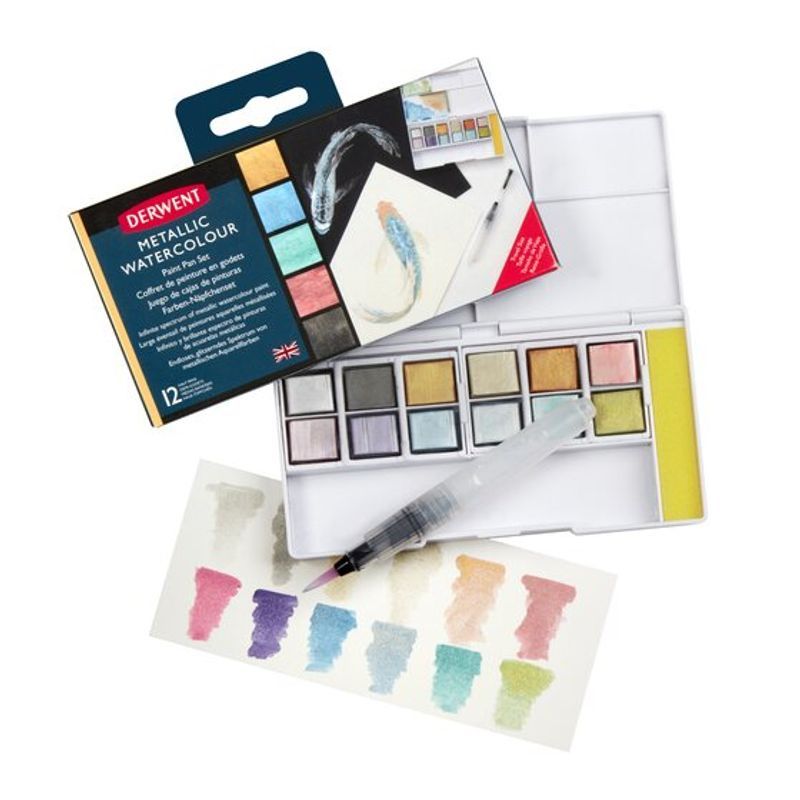 Derwent Metallic Watercolor Paint 12 Pan Palette