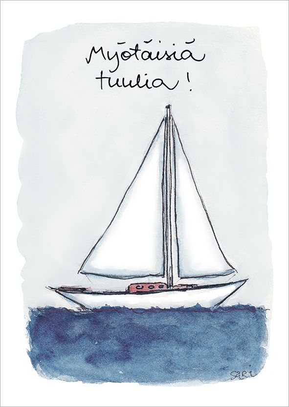 Postikortti Sari's Artwork - Myötäisiä tuulia!, Purjevene