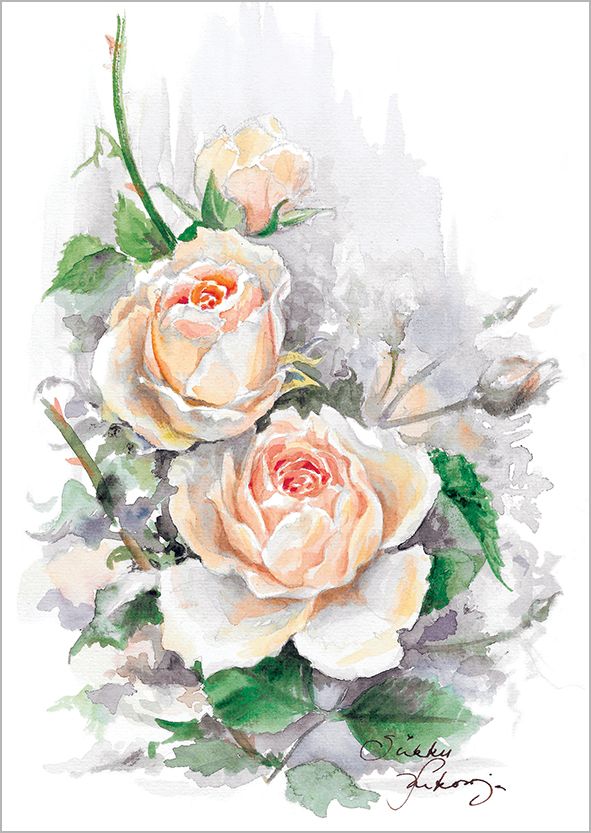 2-osainen kortti Sirkku Saukonoja - Persikan värinen ruusu