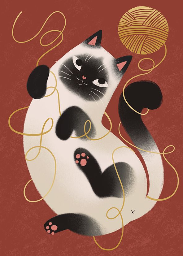 Joulukortti Kaisu Sandberg - Kissa ja kultalanka