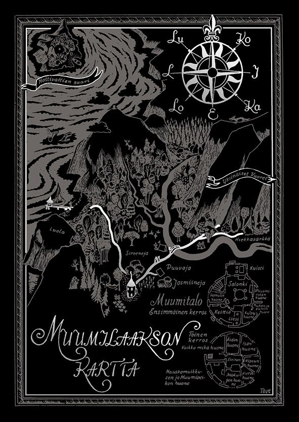 Postikortti Muumi - Muumilaakson kartta, musta
