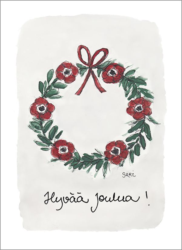 Postikortti joulu Sari's Artwork - Kranssi, hyvää joulua