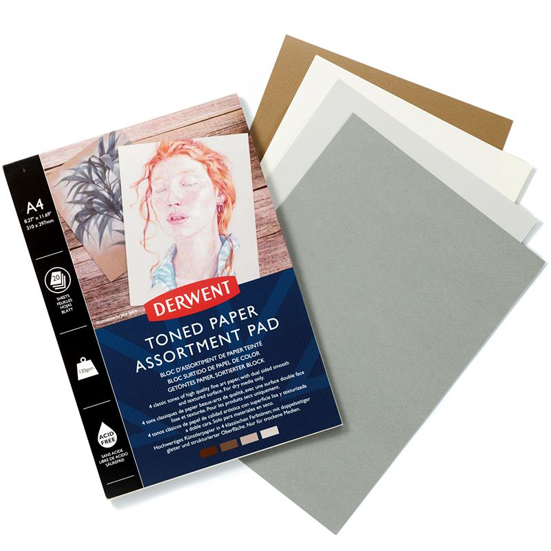 P. Derwent Toned Paper Mixed Pad 120 g A4 (20), TL 5 eri sävyä, 4 arkkia väri