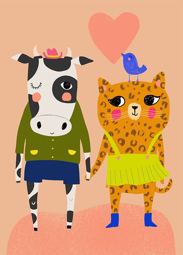 Postikortti Mira Mallius - Lehmä ja leopardi