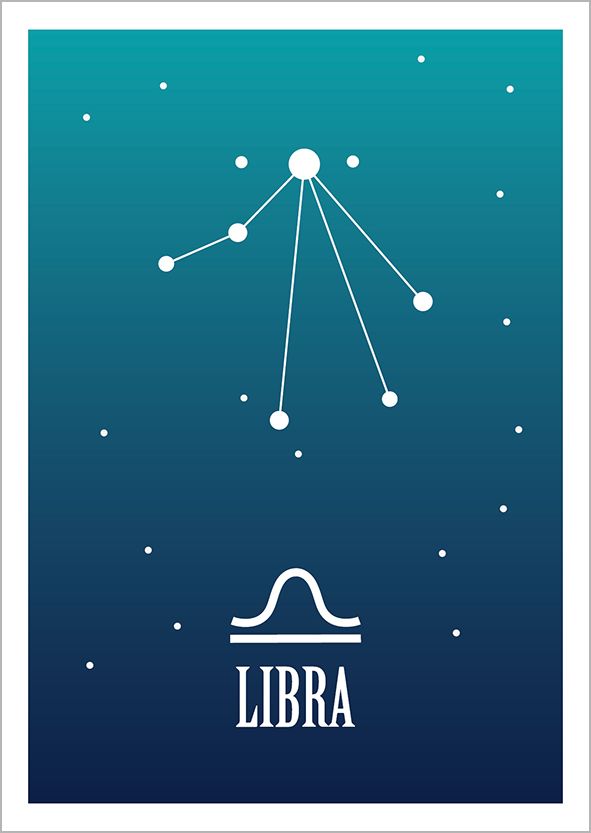 Kohopainettu postikortti Zodiac Signs - Libra / Vaaka