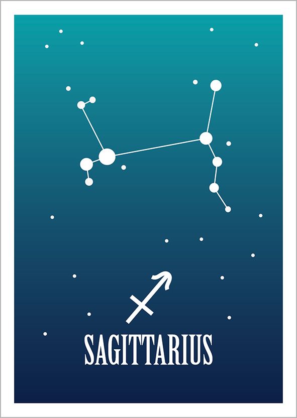 Kohopainettu postikortti Zodiac Signs - Sagittarius / Jousimies