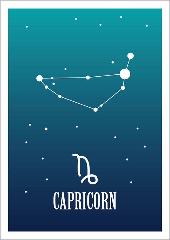 Kohopainettu postikortti Zodiac Signs - Capricorn / Kauris