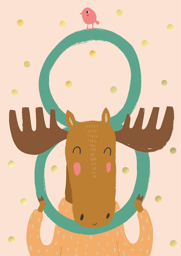 Postikortti Mira Mallius - 8-v. ikävuosikortti Hirvi