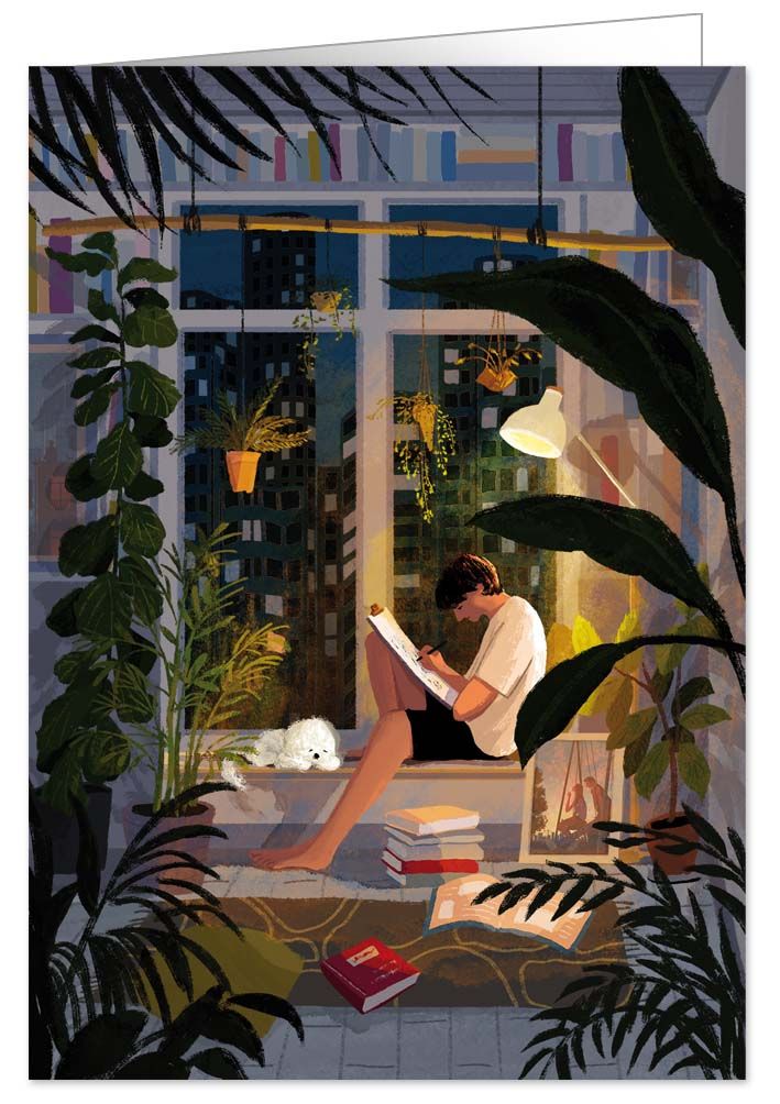 2-osainen kortti Quire - Poika ikkunalaudalla