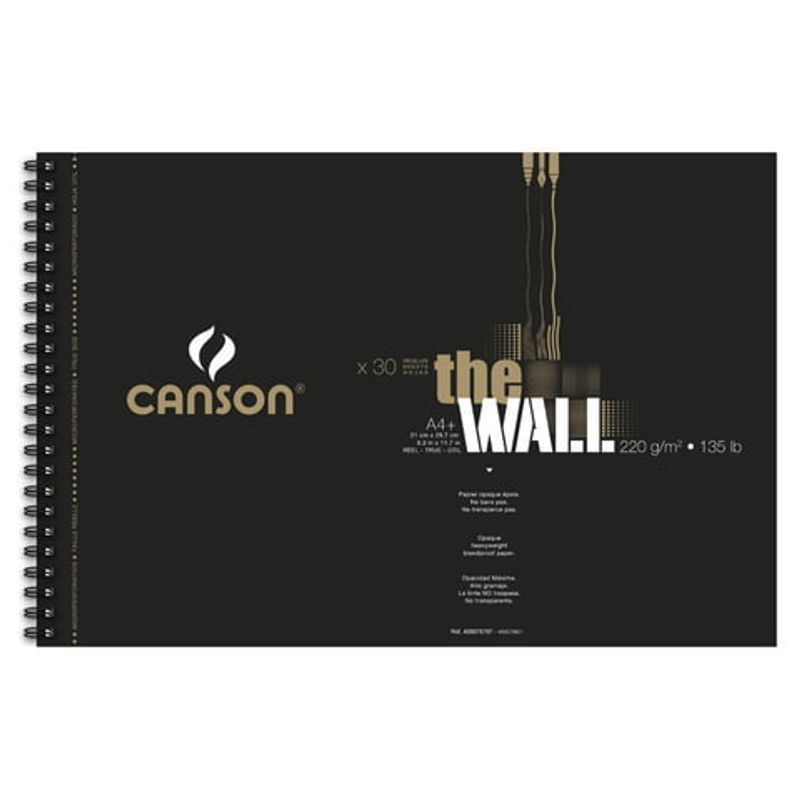 Canson The WALL 220g A4+ (21x31,4cm) bleedproof, tussipaperilehtiö kierre perf. happovapaa 30 ark