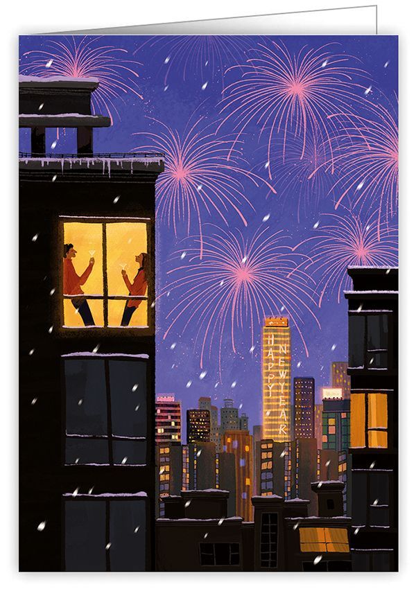 2-osainen kortti joulu Quire - Ilotulitus kaupungissa