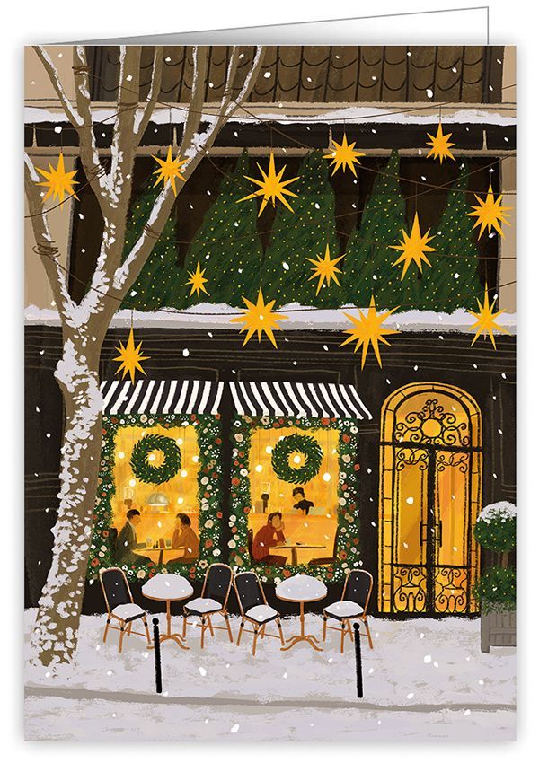 2-osainen kortti joulu Quire - Talvinen kahvila