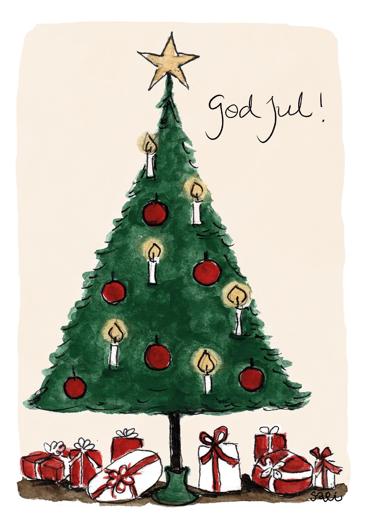 2-osainen kortti joulu Sari's Artwork - Kuusi, God jul