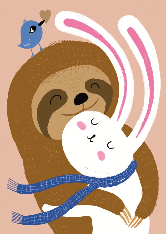 Postikortti Mira Mallius - Laiskiainen ja pupu