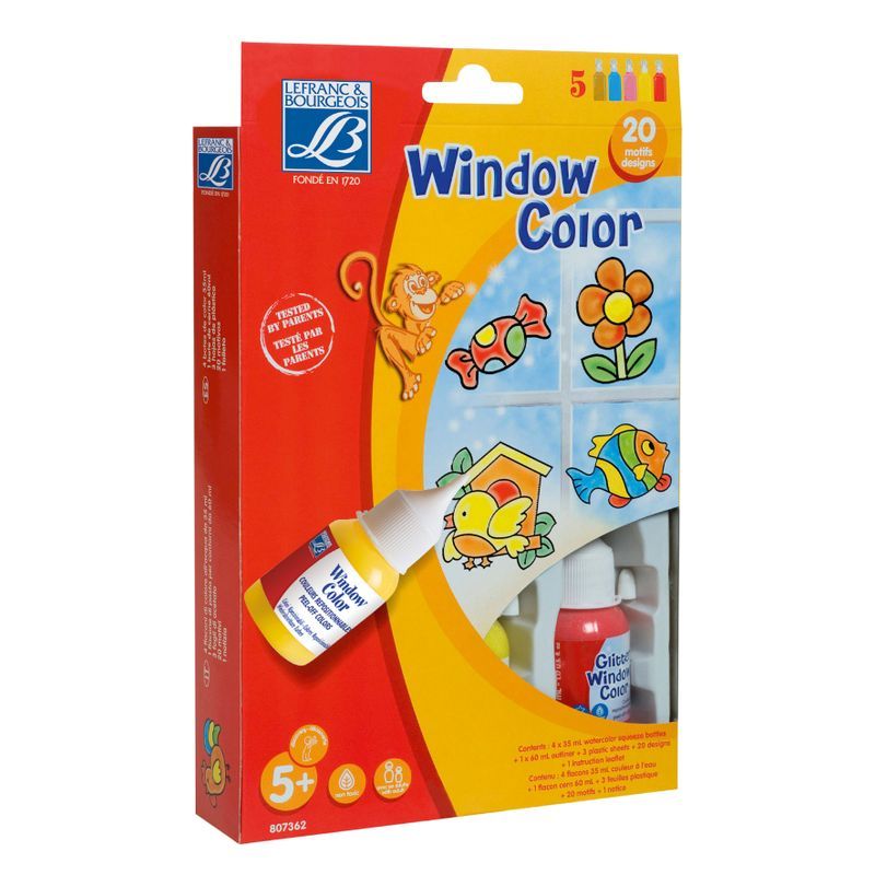 LB Ikkuna kalvoväri 4x35ml+1x60ml, kulta rajausväri + 20kpl aiheita