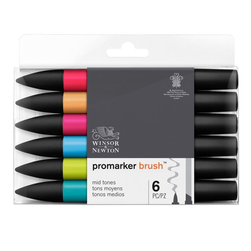 WN Promarker Brush Mid tones 6-lajitelma, sivellintussilajitelma