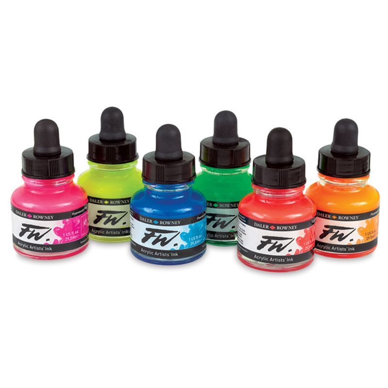 DR FW Acrylic ink 29.5ml 349 Fluorescent green, Taiteilijatasoinen muste