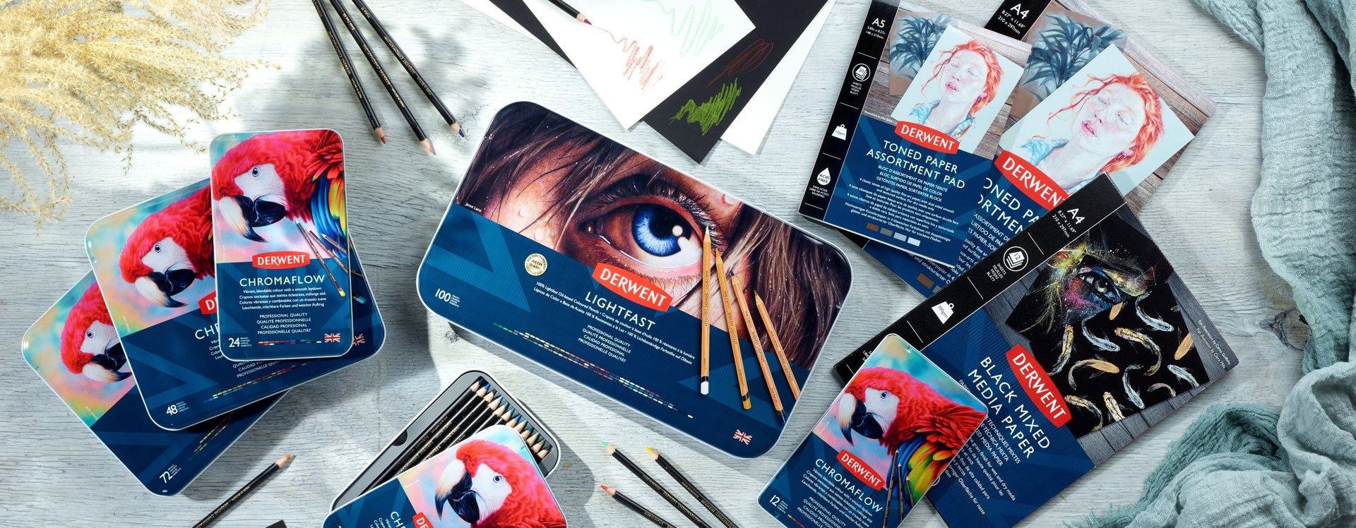 Derwent Lightfast 100 värikynälajitelma, Upea täydellinen koko värivalikoima metallilaatiko