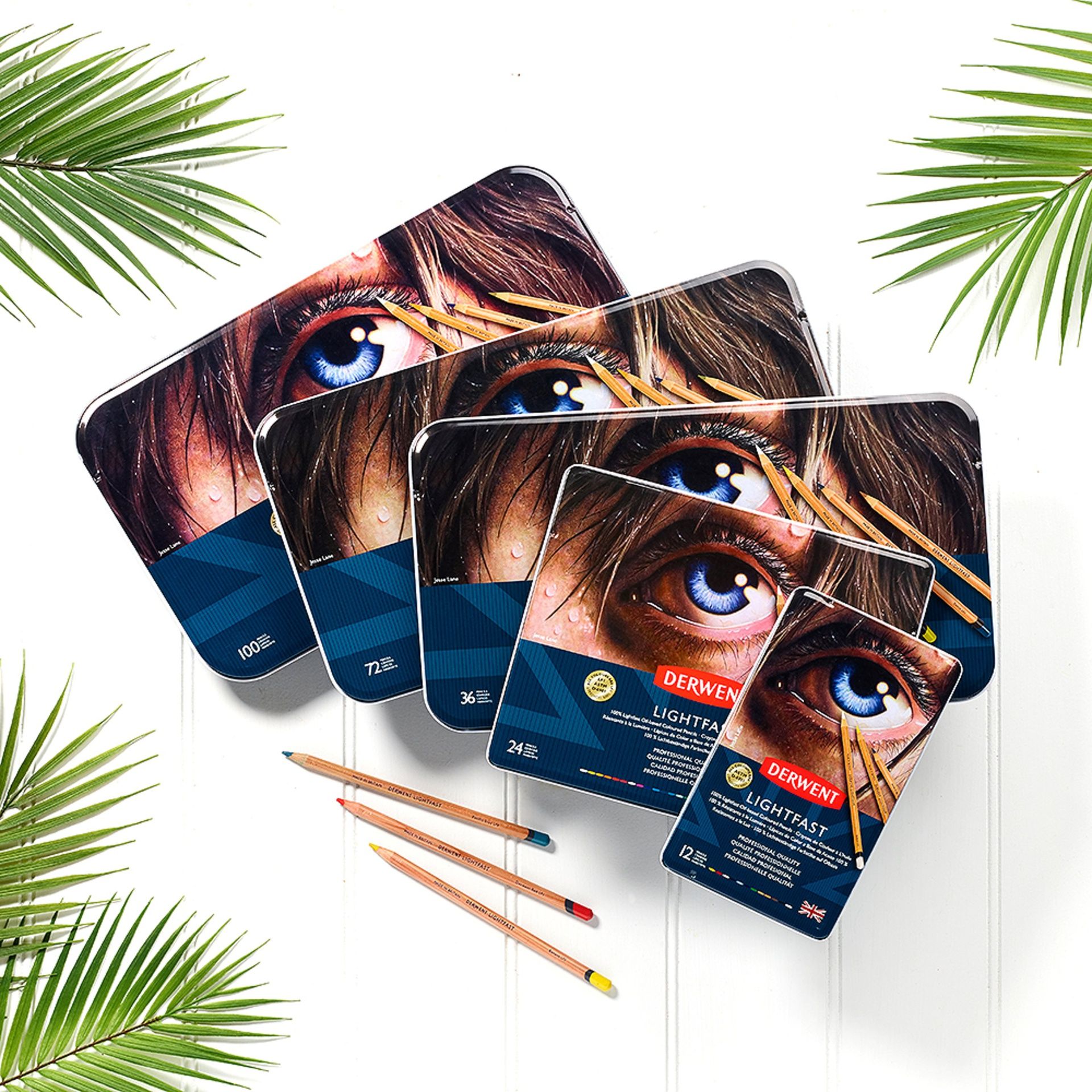 Derwent Lightfast 100 värikynälajitelma, Upea täydellinen koko värivalikoima metallilaatiko