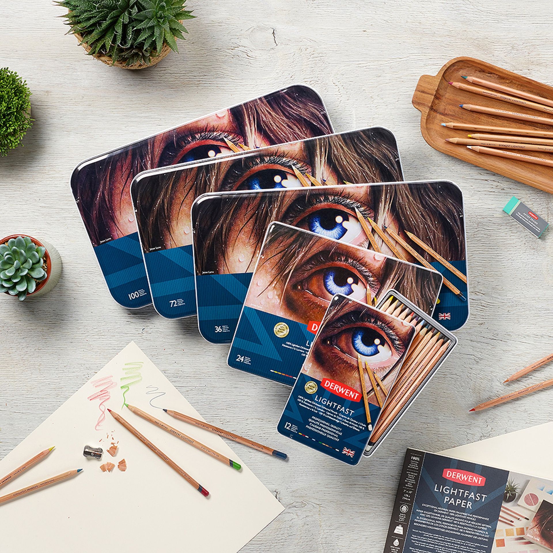 Derwent Lightfast 100 värikynälajitelma, Upea täydellinen koko värivalikoima metallilaatiko