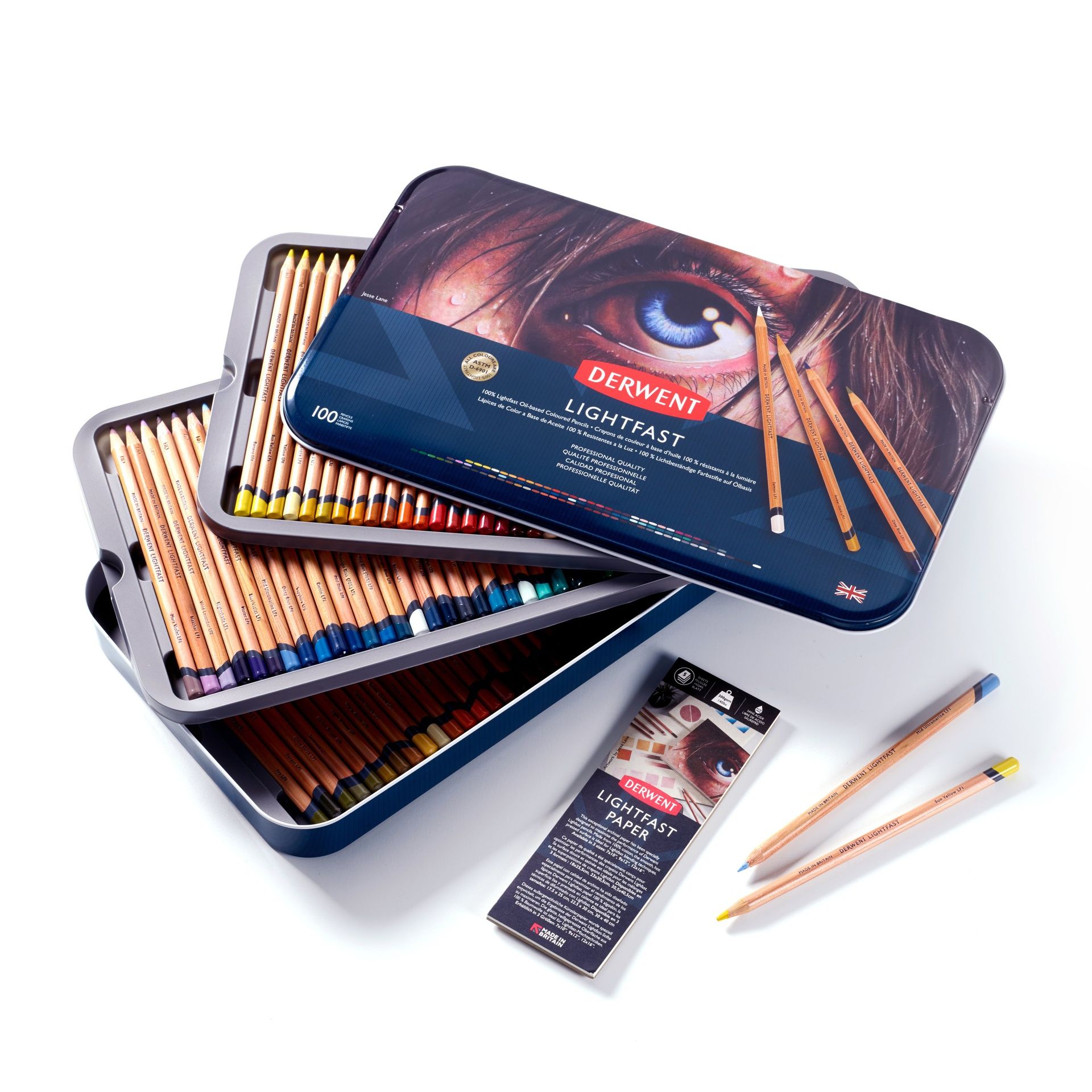 Derwent Lightfast 100 värikynälajitelma, Upea täydellinen koko värivalikoima metallilaatiko