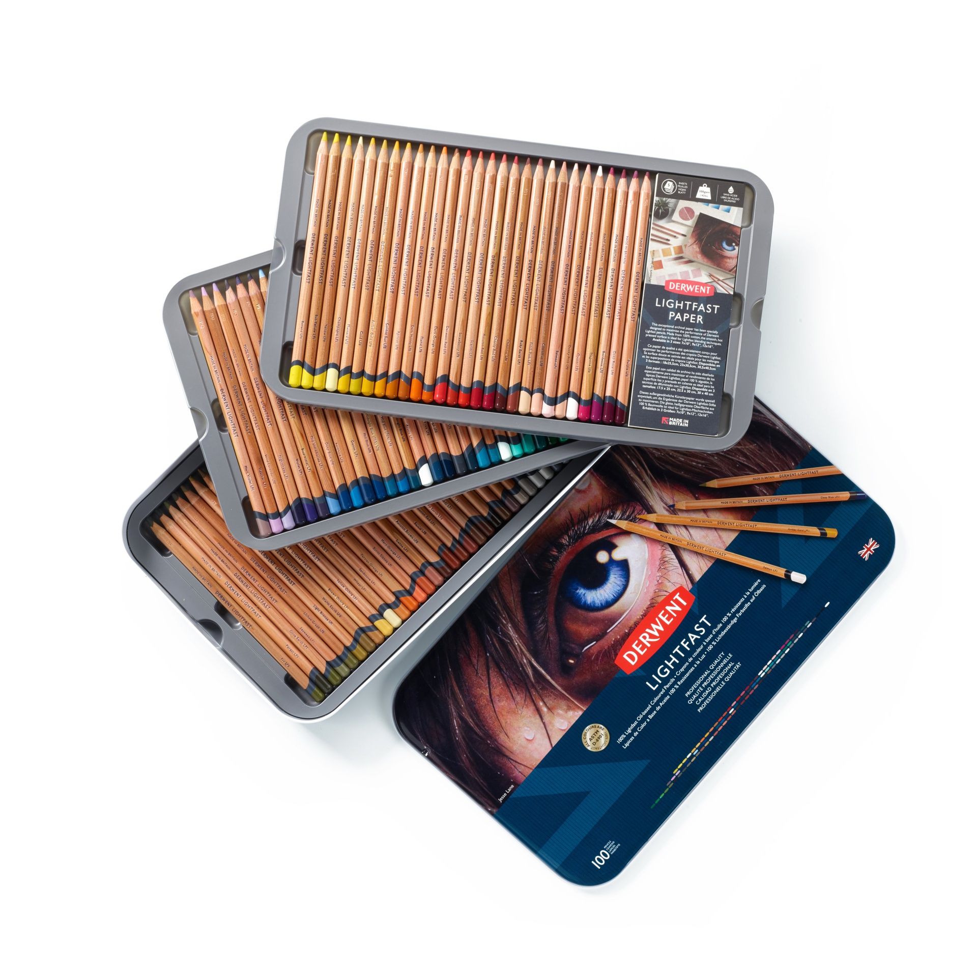 Derwent Lightfast 100 värikynälajitelma, Upea täydellinen koko värivalikoima metallilaatiko